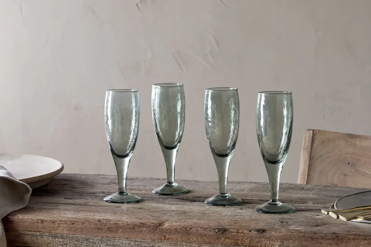 Entertaining Glasses|Wine & Champagne Glasses^Nkuku Yala Hammered Champagne Glass - (Set of 4) Sage Green