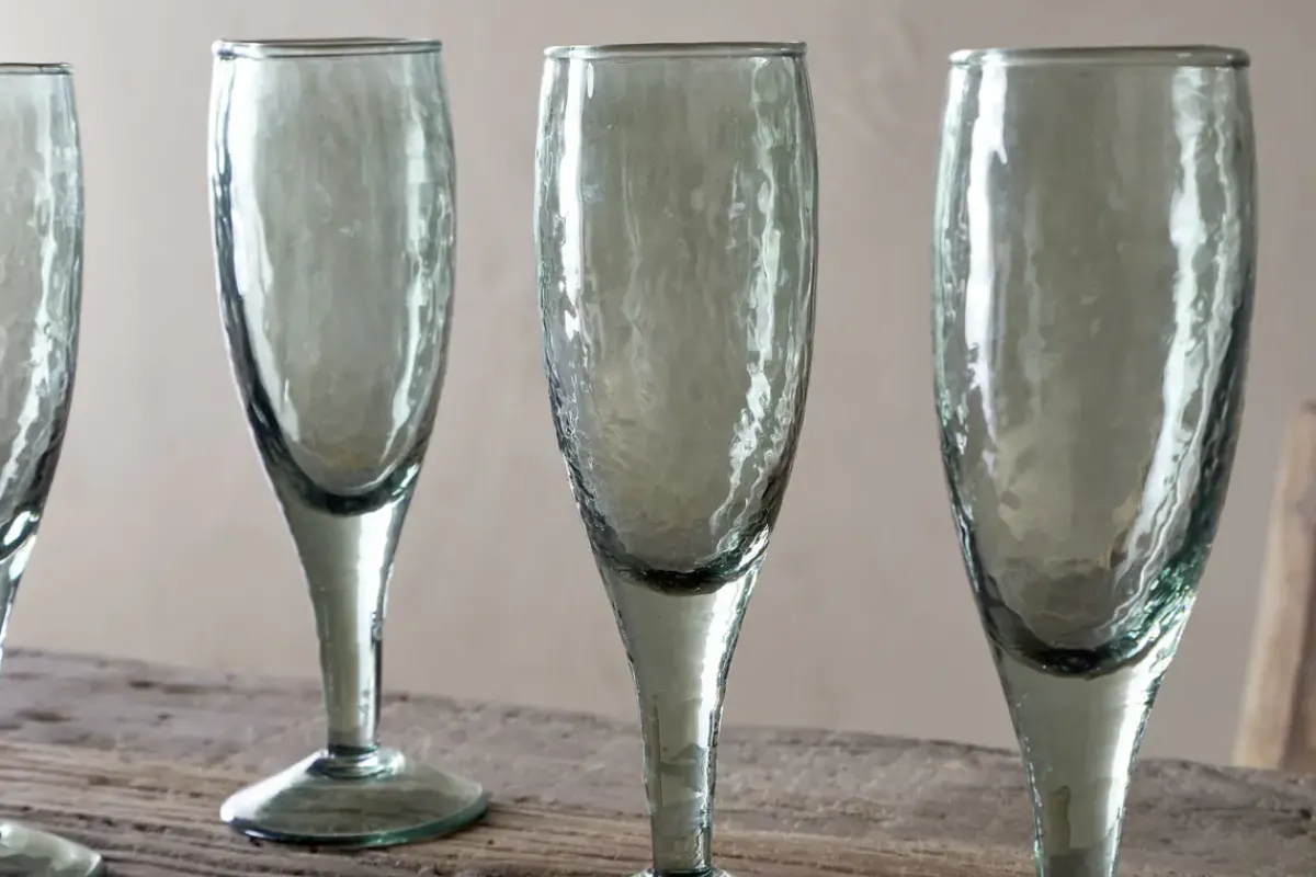 Entertaining Glasses|Wine & Champagne Glasses^Nkuku Yala Hammered Champagne Glass - (Set of 4) Sage Green