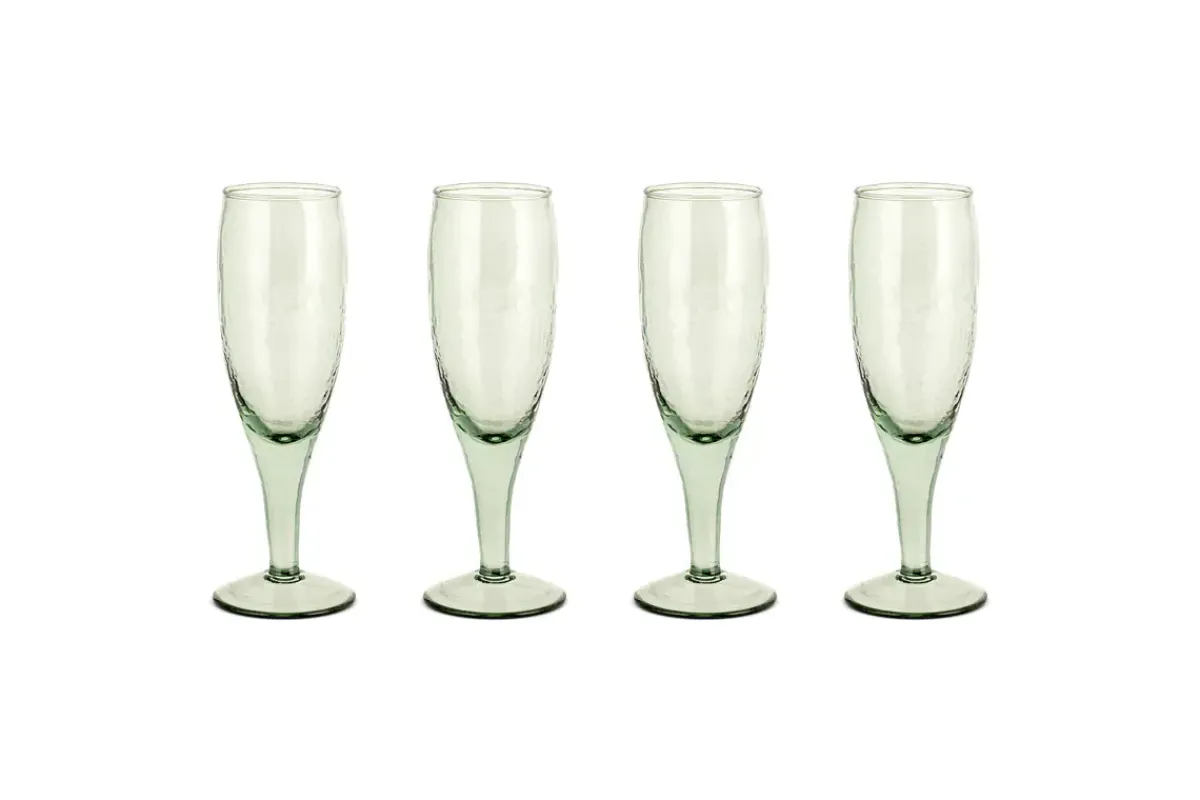 Entertaining Glasses|Wine & Champagne Glasses^Nkuku Yala Hammered Champagne Glass - (Set of 4) Sage Green