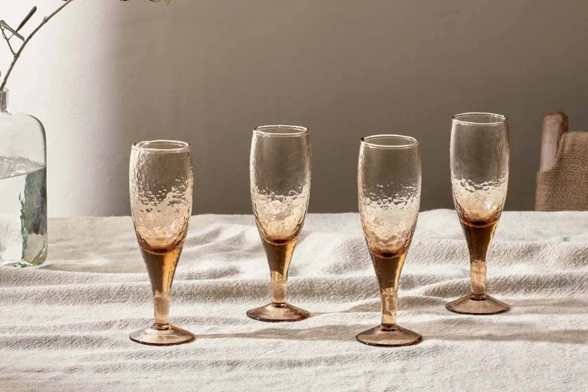 Entertaining Glasses|Wine & Champagne Glasses^Nkuku Yala Hammered Champagne Glass - (Set of 4) Dusty Terracotta