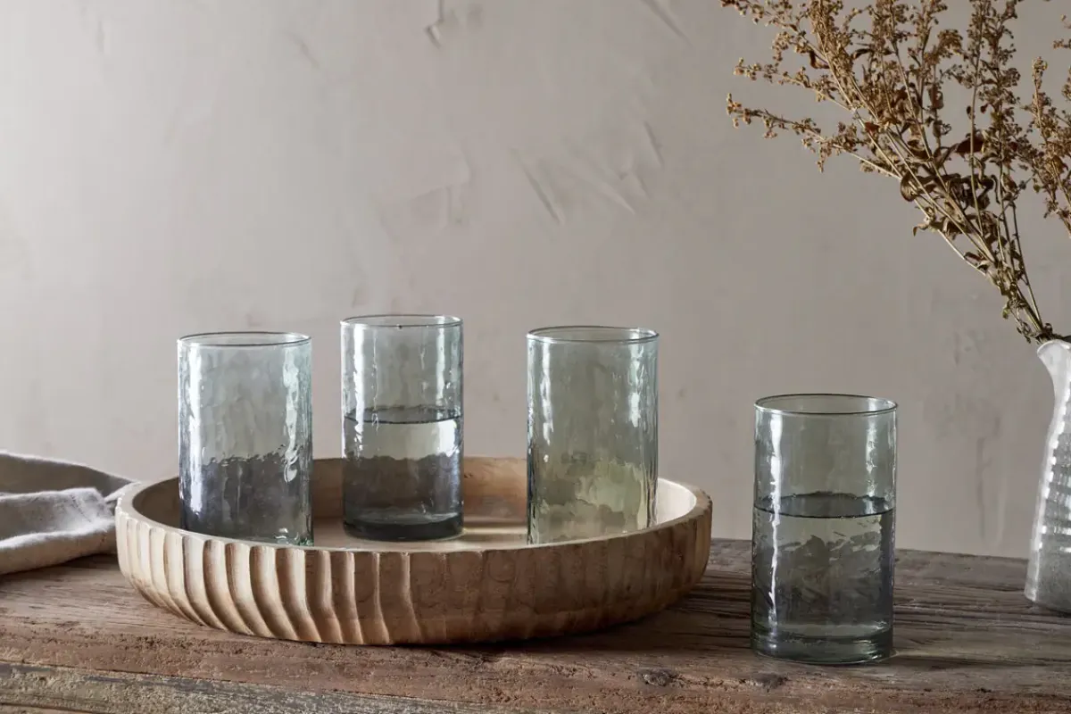 Everyday Glassware|Tumblers^Nkuku Yala Hammered Highball - (Set of 4) Sage Green