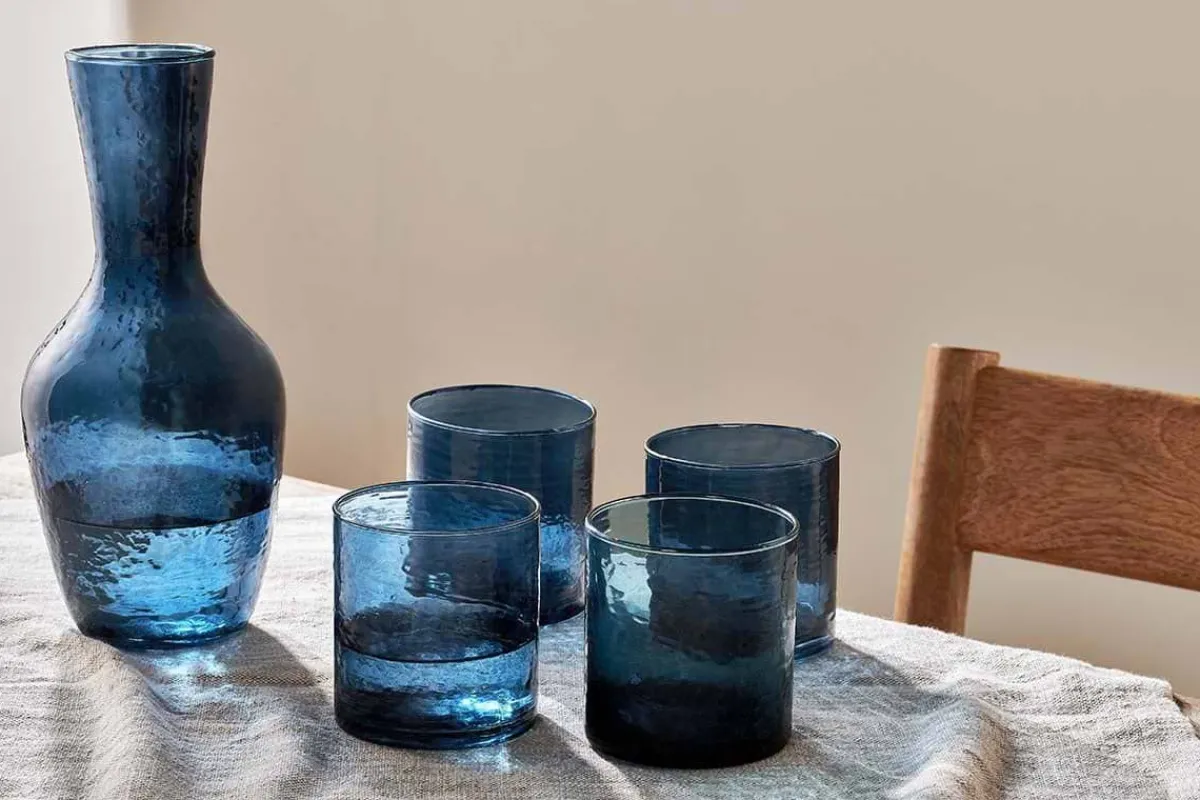 Everyday Glassware^Nkuku Yala Hammered Tumbler - (Set of 4) Indigo