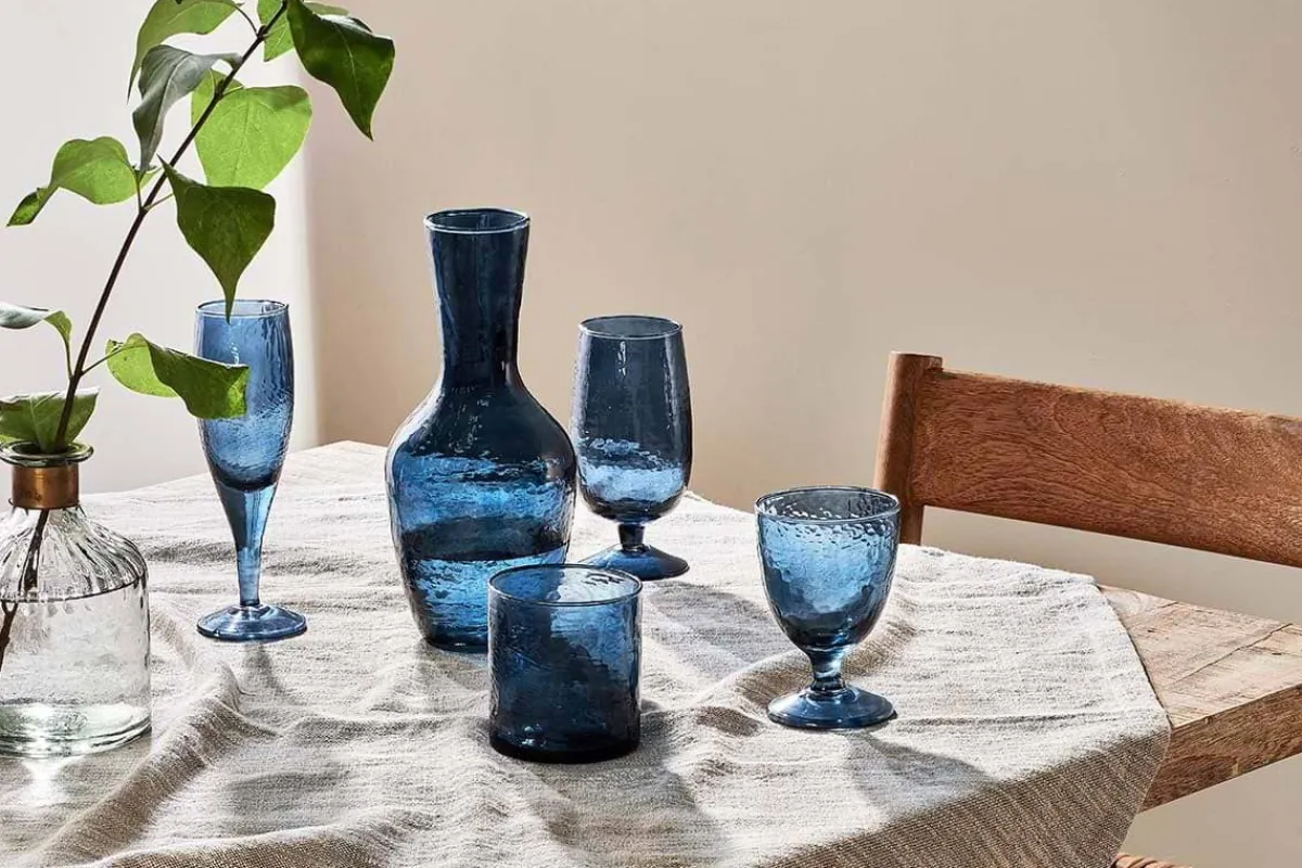 Everyday Glassware^Nkuku Yala Hammered Tumbler - (Set of 4) Indigo