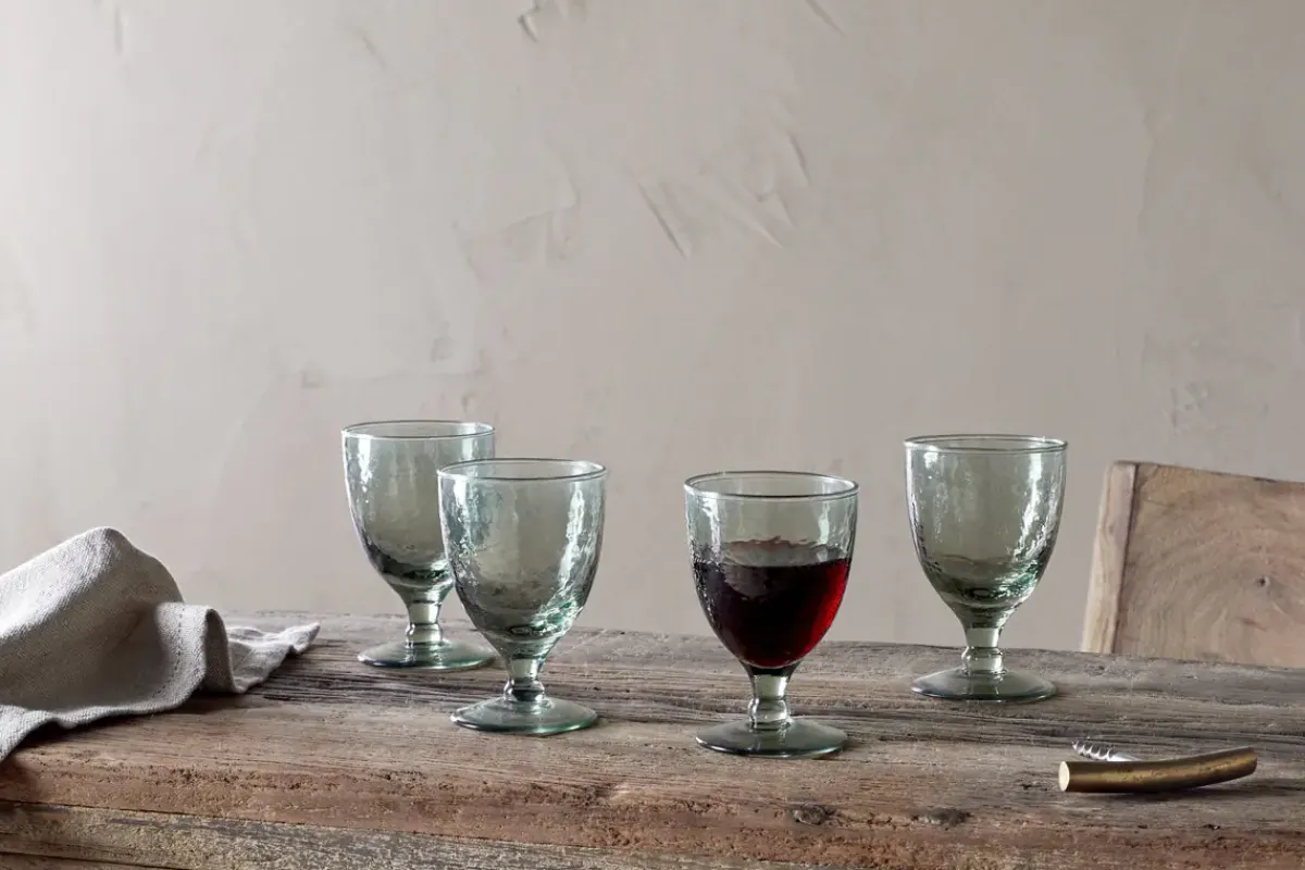 Entertaining Glasses|Wine & Champagne Glasses^Nkuku Yala Hammered Wine Glass - (Set of 4) Sage Green
