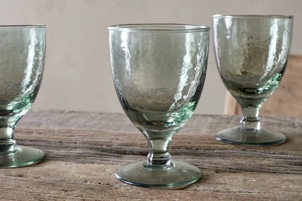 Entertaining Glasses|Wine & Champagne Glasses^Nkuku Yala Hammered Wine Glass - (Set of 4) Sage Green