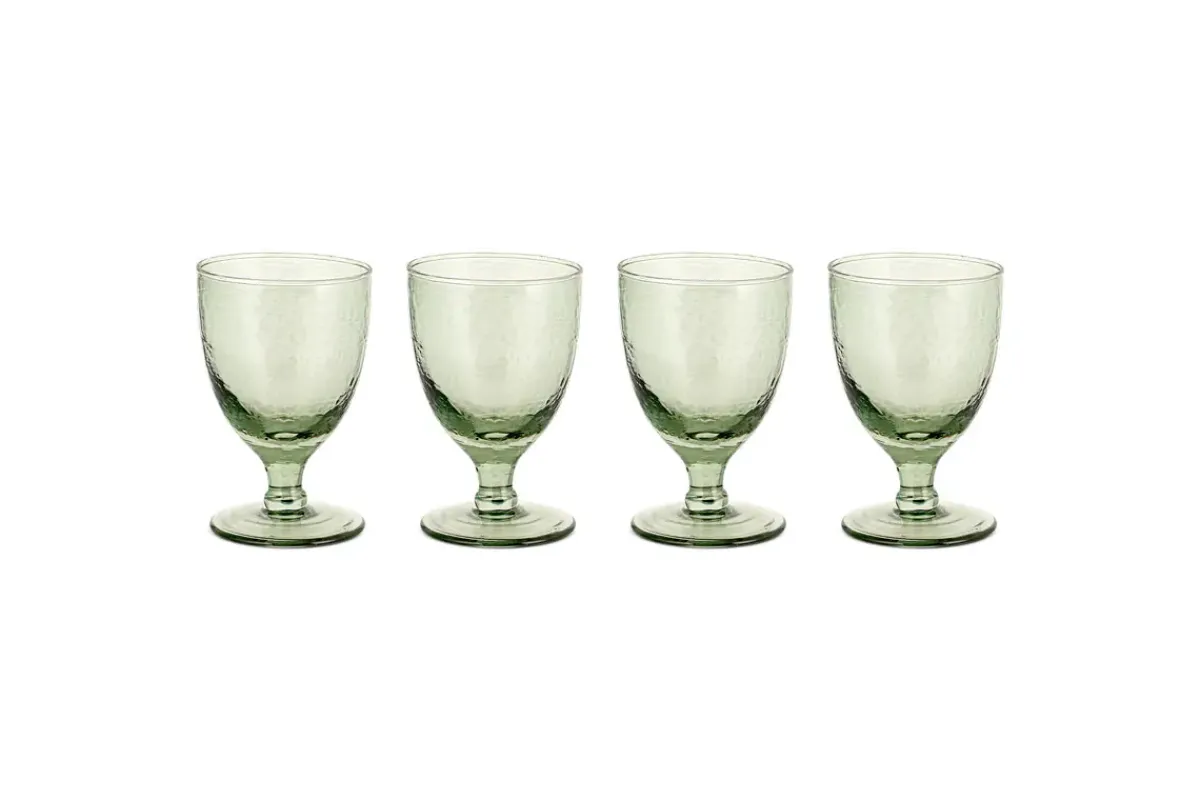 Entertaining Glasses|Wine & Champagne Glasses^Nkuku Yala Hammered Wine Glass - (Set of 4) Sage Green