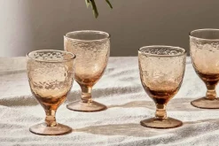 Entertaining Glasses|Wine & Champagne Glasses^Nkuku Yala Hammered Wine Glass - (Set of 4) Dusty Terracotta