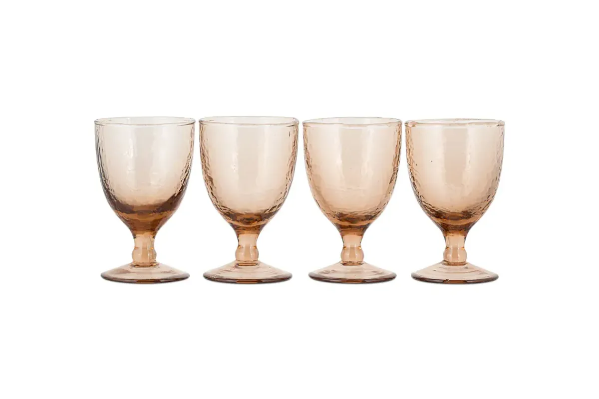 Entertaining Glasses|Wine & Champagne Glasses^Nkuku Yala Hammered Wine Glass - (Set of 4) Dusty Terracotta