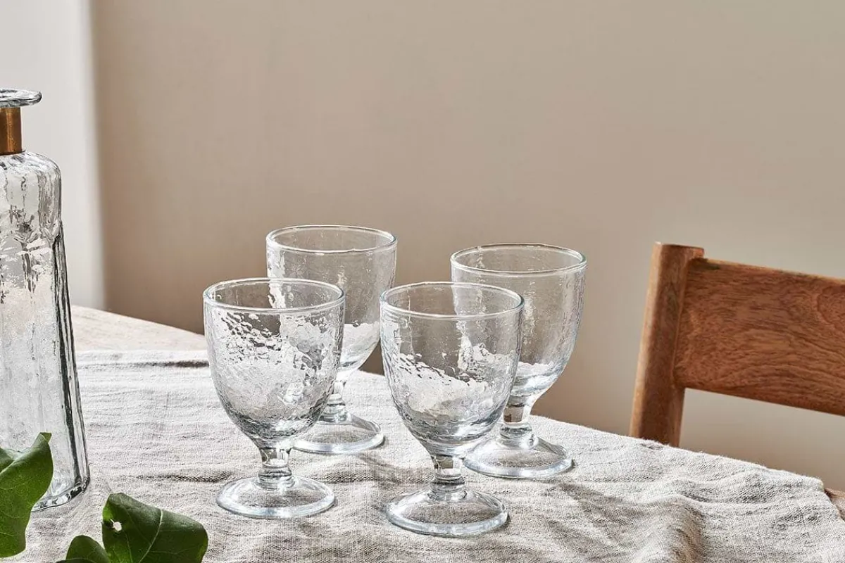 Entertaining Glasses|Wine & Champagne Glasses^Nkuku Yala Hammered Wine Glass - (Set of 4) Clear Glass