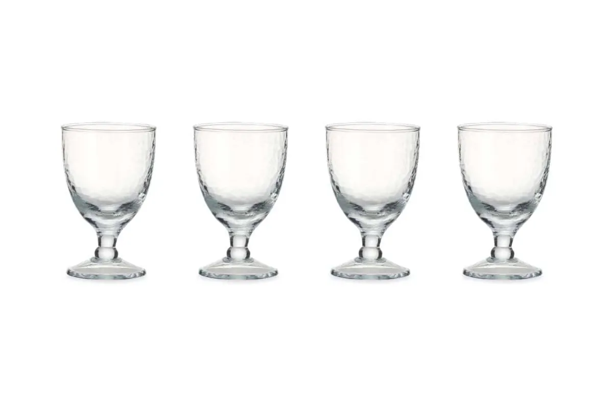 Entertaining Glasses|Wine & Champagne Glasses^Nkuku Yala Hammered Wine Glass - (Set of 4) Clear Glass