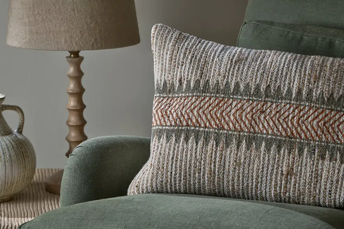 Bedroom Textiles|Cushions^Nkuku Zairya Jute & Cotton Cushion Cover - Natural & Rust