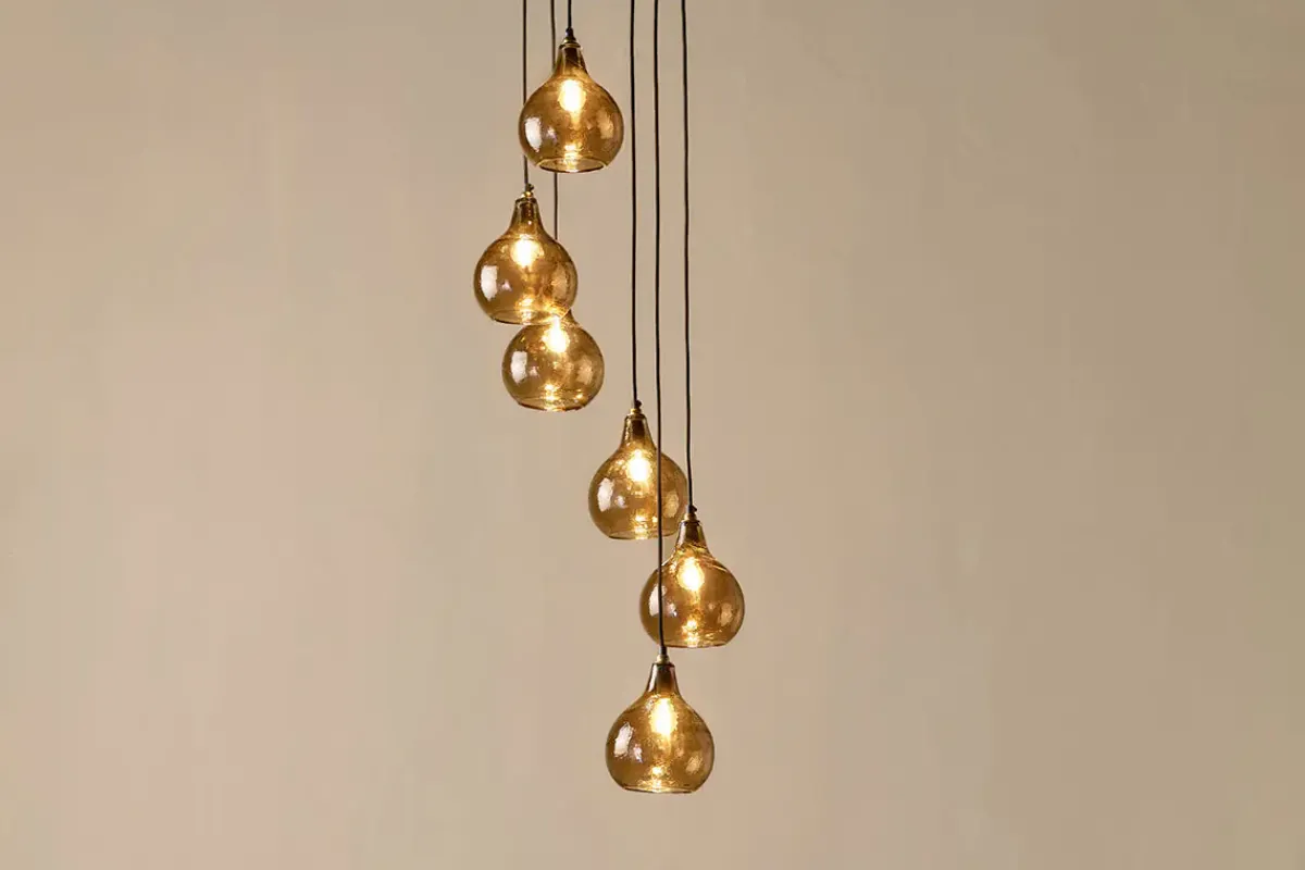 Statement Lighting|Pendant Lighting^Nkuku Ziva Statement Recycled Glass Cluster Pendant - Light Smoke Brown Tonal Red