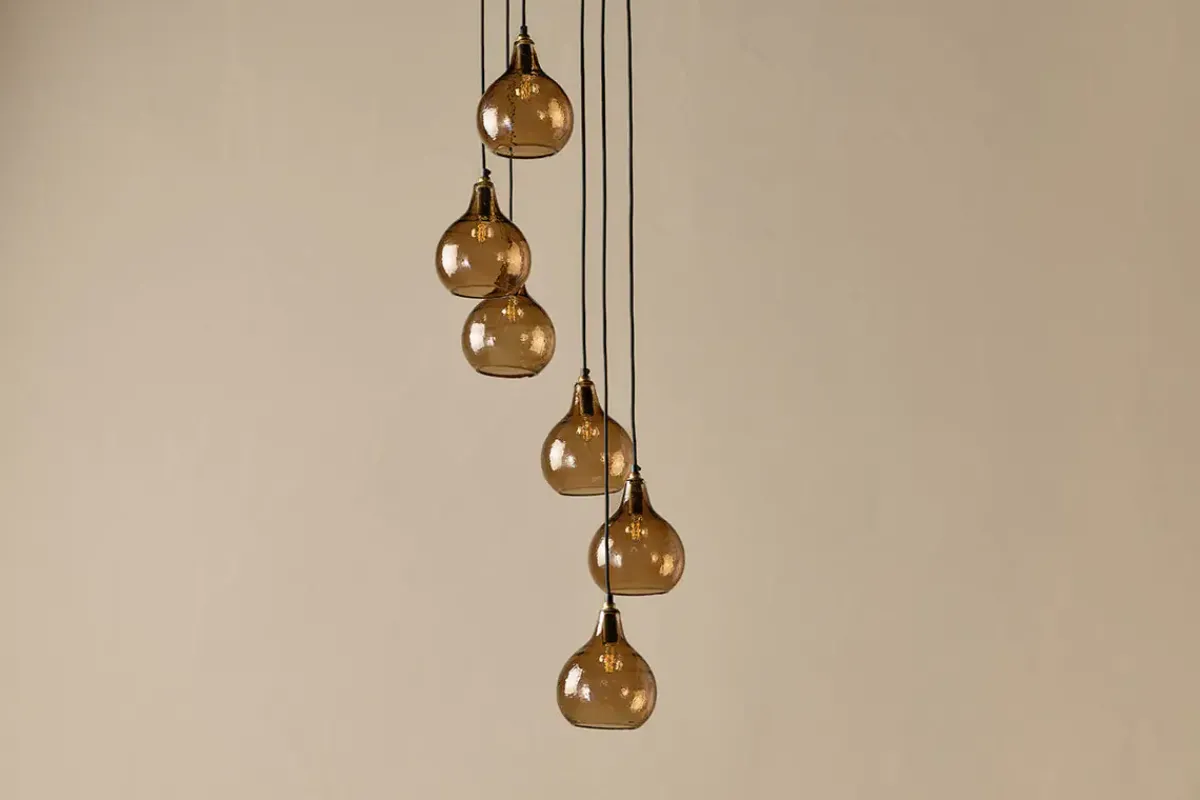 Statement Lighting|Pendant Lighting^Nkuku Ziva Statement Recycled Glass Cluster Pendant - Light Smoke Brown Tonal Red