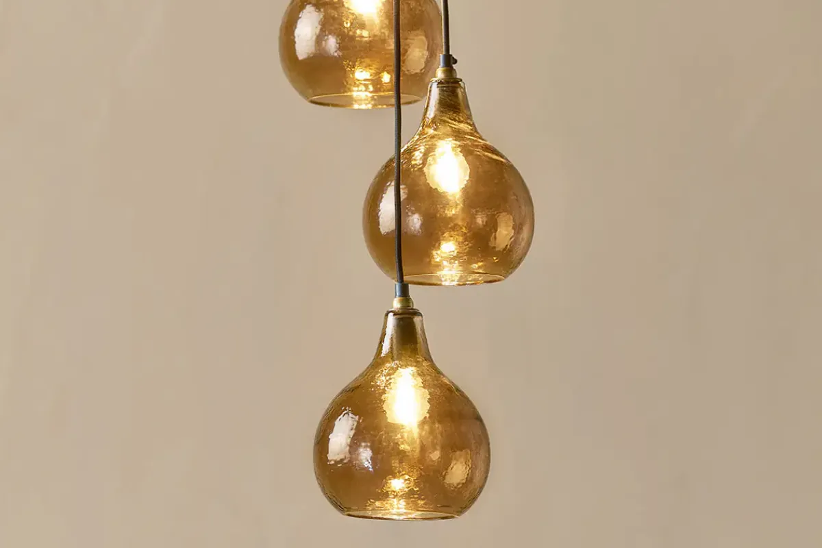 Statement Lighting|Pendant Lighting^Nkuku Ziva Statement Recycled Glass Cluster Pendant - Light Smoke Brown Tonal Red