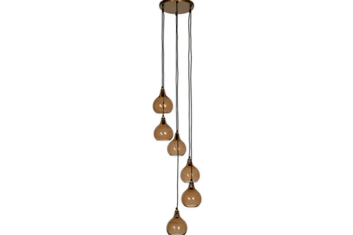 Statement Lighting|Pendant Lighting^Nkuku Ziva Statement Recycled Glass Cluster Pendant - Light Smoke Brown Tonal Red